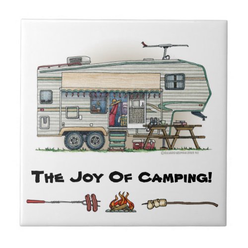 Cute RV Vintage Fifth Wheel Camper Travel Trailer Tile