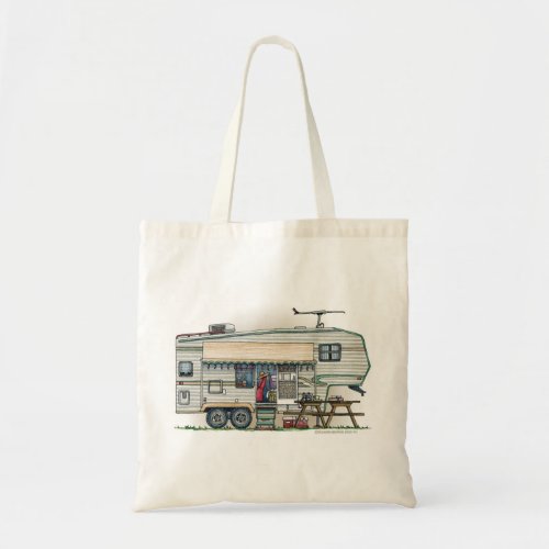 Cute RV Vintage Fifth Wheel Camper Travel Trailer Tote Bag