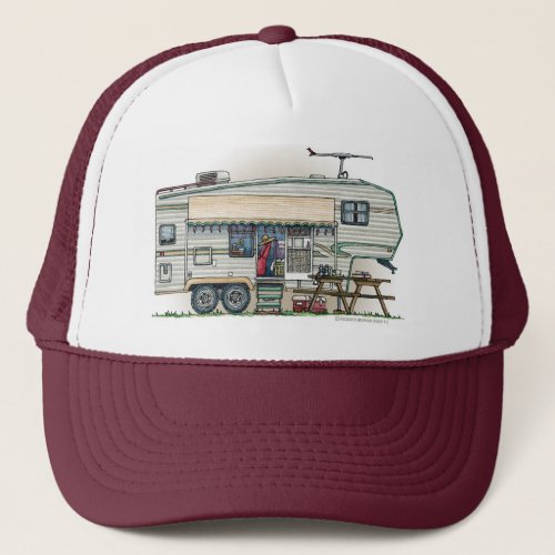 Cute RV Vintage Fifth Wheel Camper Travel Trailer Trucker Hat