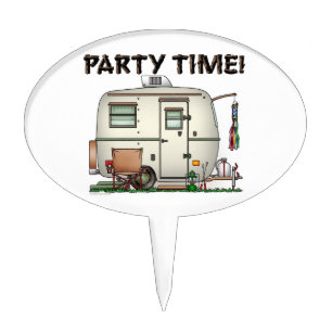 Cute RV Vintage Glass Egg Camper Travel Trailer Cake Topper