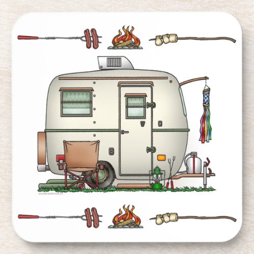 Cute RV Vintage Glass Egg Camper Travel Trailer Drink Coaster