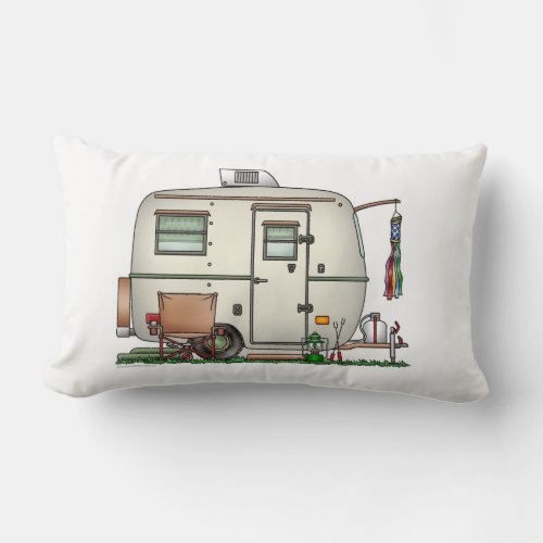 Cute RV Vintage Glass Egg Camper Travel Trailer Lumbar Pillow