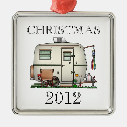 Cute RV Vintage Glass Egg Camper Travel Trailer Metal Ornament