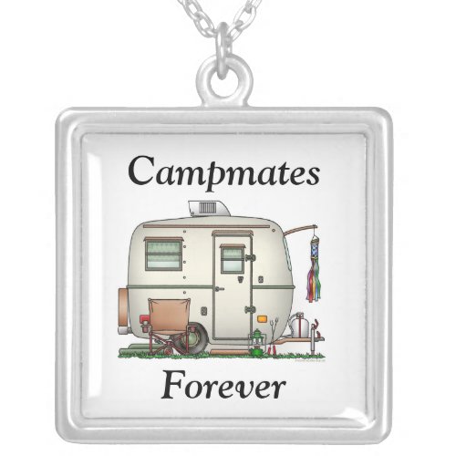 Cute RV Vintage Glass Egg Camper Travel Trailer Silver Plated Necklace