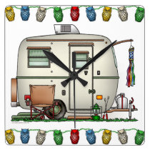 Cute RV Vintage Glass Egg Camper Travel Trailer Square Wall Clock Cute RV Vintage Glass Egg Camper Travel Trailer Square Wall Clock