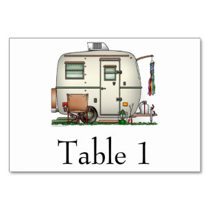 Cute RV Vintage Glass Egg Camper Travel Trailer Table Number