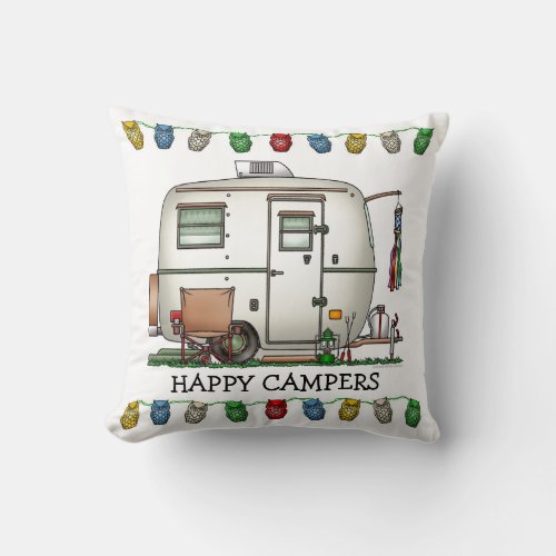 Cute RV Vintage Glass Egg Camper Travel Trailer Throw Pillow