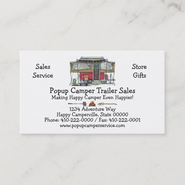 Cute RV Vintage Popup Camper Travel Trailer Business Card (Front)