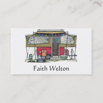 Cute Rv Vintage Popup Camper Travel Trailer Business Card by art1st at Zazzle