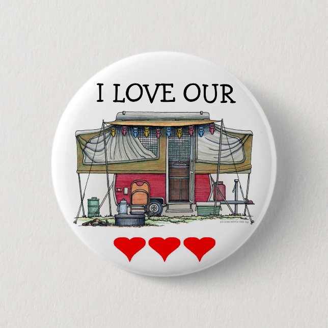 Cute RV Vintage Popup Camper Travel Trailer Button (Front)