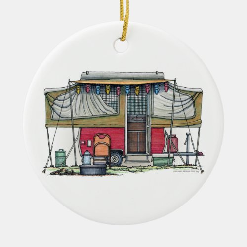 Cute RV Vintage Popup Camper Travel Trailer Ceramic Ornament