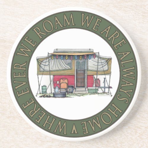 Cute RV Vintage Popup Camper Travel Trailer Drink Coaster