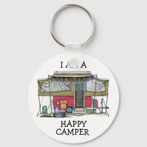 Cute RV Vintage Popup Camper Travel Trailer Keychain