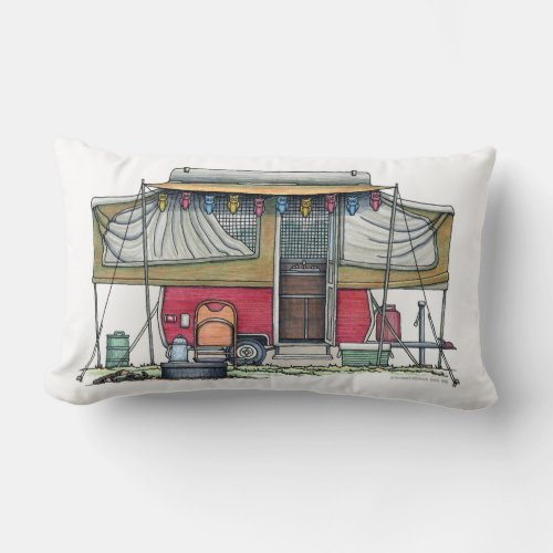 Cute RV Vintage Popup Camper Travel Trailer Lumbar Pillow