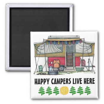 Cute Rv Vintage Popup Camper Travel Trailer Magnet by art1st at Zazzle