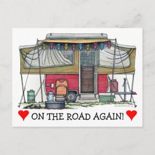 Cute RV Vintage Popup Camper Travel Trailer Postcard