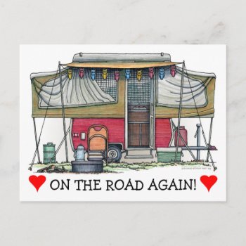 Cute Rv Vintage Popup Camper Travel Trailer Postcard by art1st at Zazzle