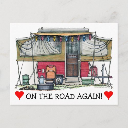 Cute RV Vintage Popup Camper Travel Trailer Postcard