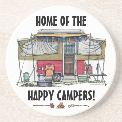 Cute RV Vintage Popup Camper Travel Trailer Sandstone Coaster