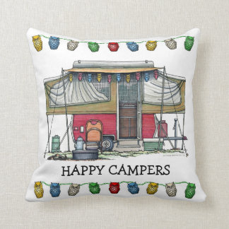Cute RV Vintage Popup Camper Travel Trailer Throw Pillow