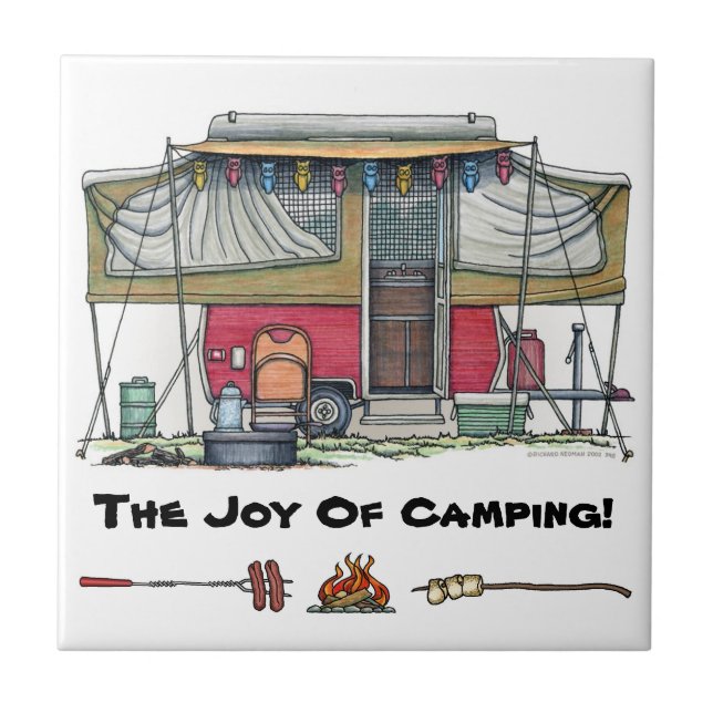 Cute RV Vintage Popup Camper Travel Trailer Tile (Front)