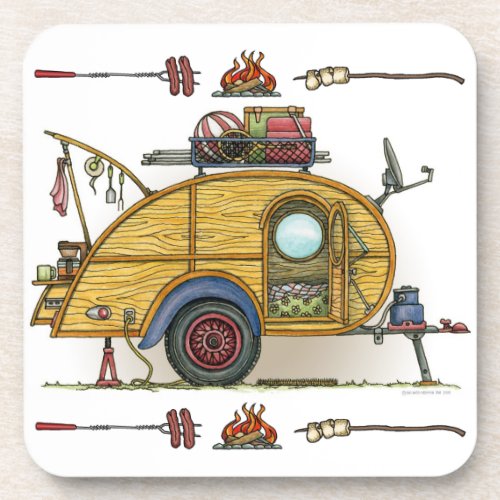 Cute RV Vintage Teardrop  Camper Travel Trailer Beverage Coaster
