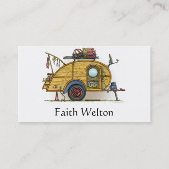 Cute Rv Vintage Teardrop  Camper Travel Trailer Business Card by art1st at Zazzle