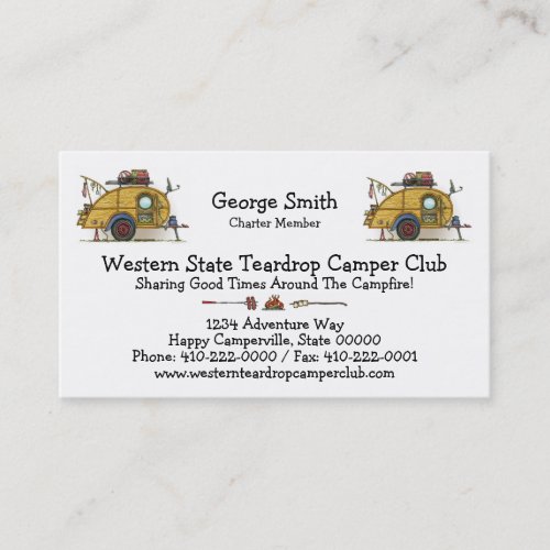 Cute RV Vintage Teardrop  Camper Travel Trailer Business Card Template