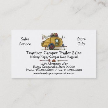 Cute Rv Vintage Teardrop  Camper Travel Trailer Business Card by art1st at Zazzle