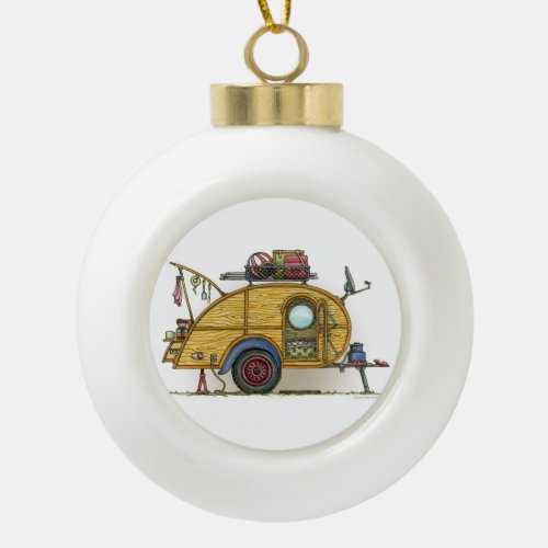 Cute RV Vintage Teardrop  Camper Travel Trailer Ceramic Ball Christmas Ornament