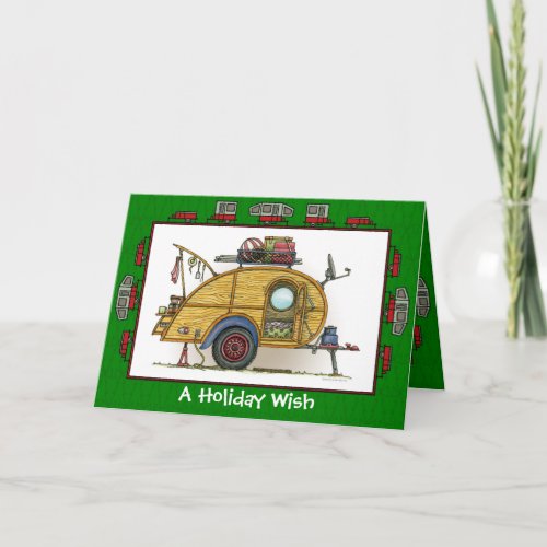 Cute RV Vintage Teardrop  Camper Travel Trailer Holiday Card