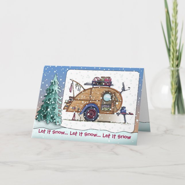 Cute RV Vintage Teardrop  Camper Travel Trailer Holiday Card (Front)