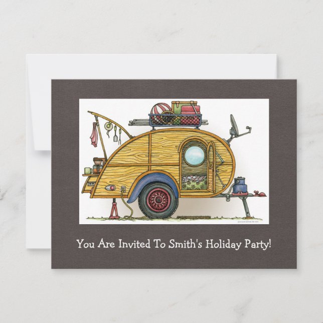 Cute RV Vintage Teardrop  Camper Travel Trailer Invitation (Front)