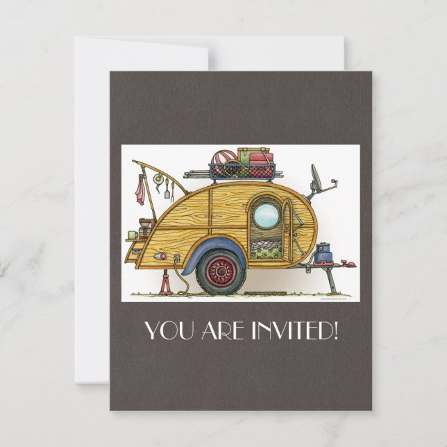 Cute RV Vintage Teardrop  Camper Travel Trailer Invitation (Front)