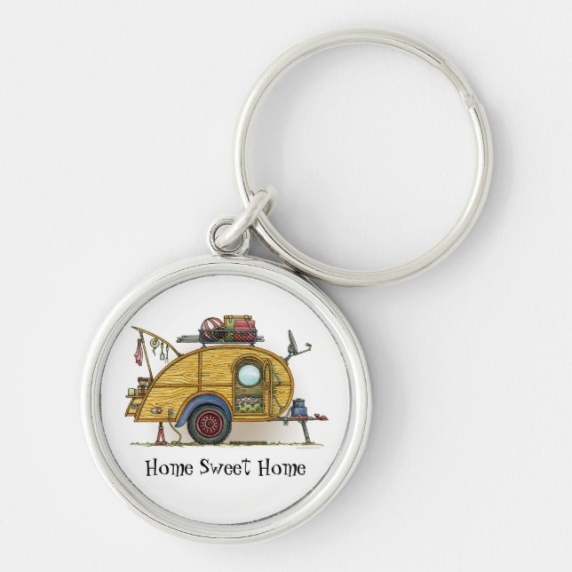 Cute RV Vintage Teardrop  Camper Travel Trailer Keychain (Front)