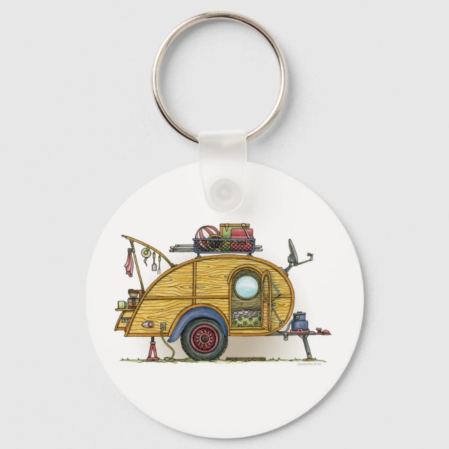 Cute RV Vintage Teardrop  Camper Travel Trailer Keychain (Front)