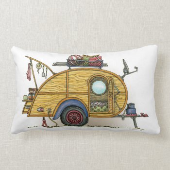 Cute Rv Vintage Teardrop  Camper Travel Trailer Lumbar Pillow by art1st at Zazzle