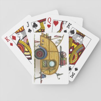 Cute Rv Vintage Teardrop  Camper Travel Trailer Playing Cards by art1st at Zazzle