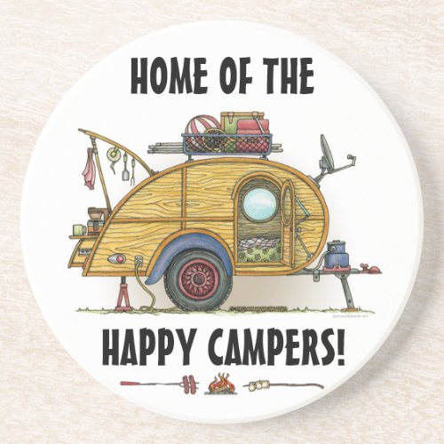 Cute RV Vintage Teardrop  Camper Travel Trailer Sandstone Coaster