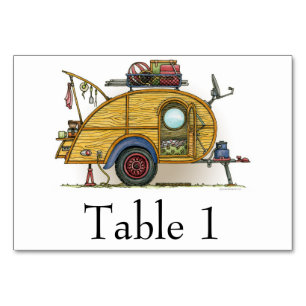 Cute RV Vintage Teardrop Camper Travel Trailer Table Number