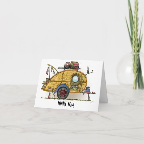 Cute RV Vintage Teardrop  Camper Travel Trailer Thank You Card