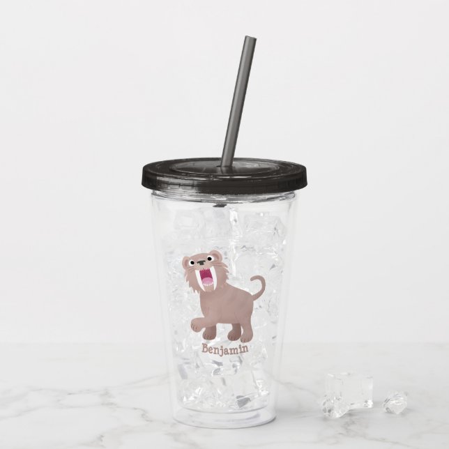Cute Saber Toothed Tiger Smilodon cartoon Acrylic Tumbler (Back Ice)
