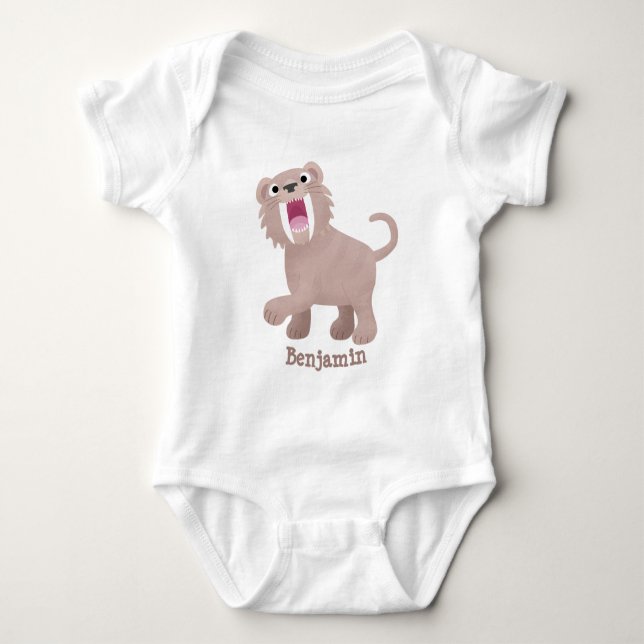 Cute Saber Toothed Tiger Smilodon cartoon Baby Bodysuit (Front)