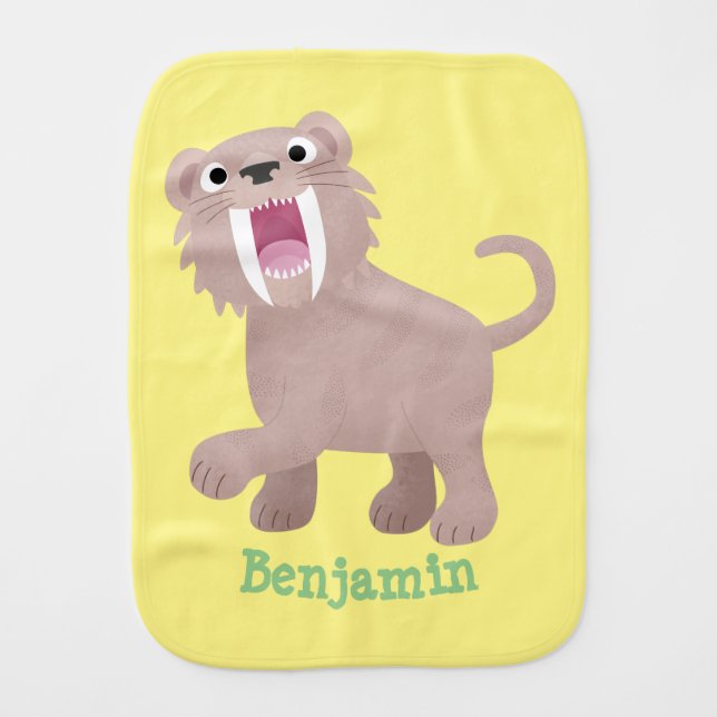 Cute Saber Toothed Tiger Smilodon cartoon Baby Burp Cloth (Front)