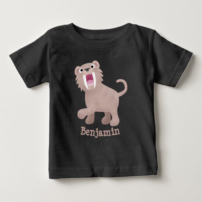 Cute Saber Toothed Tiger Smilodon cartoon Baby T-Shirt (Front)