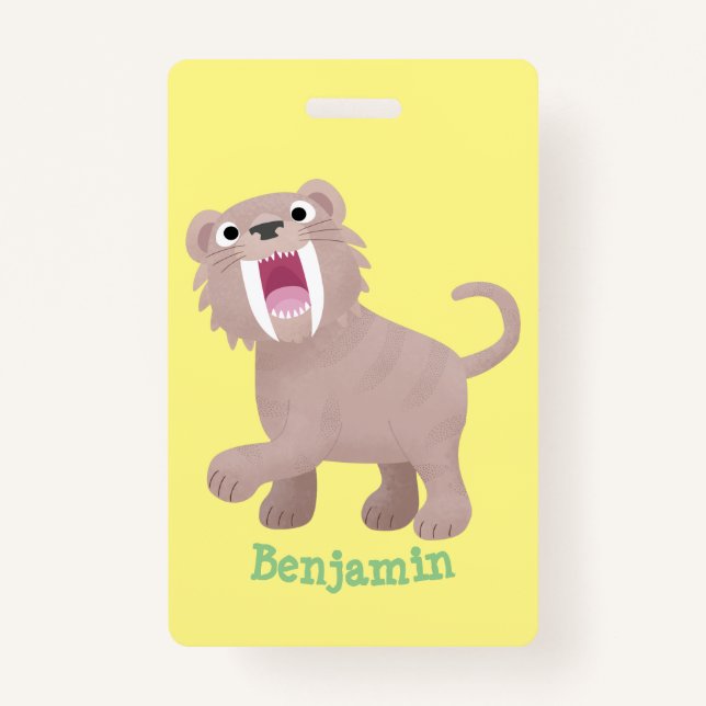 Cute Saber Toothed Tiger Smilodon cartoon Badge (Front)