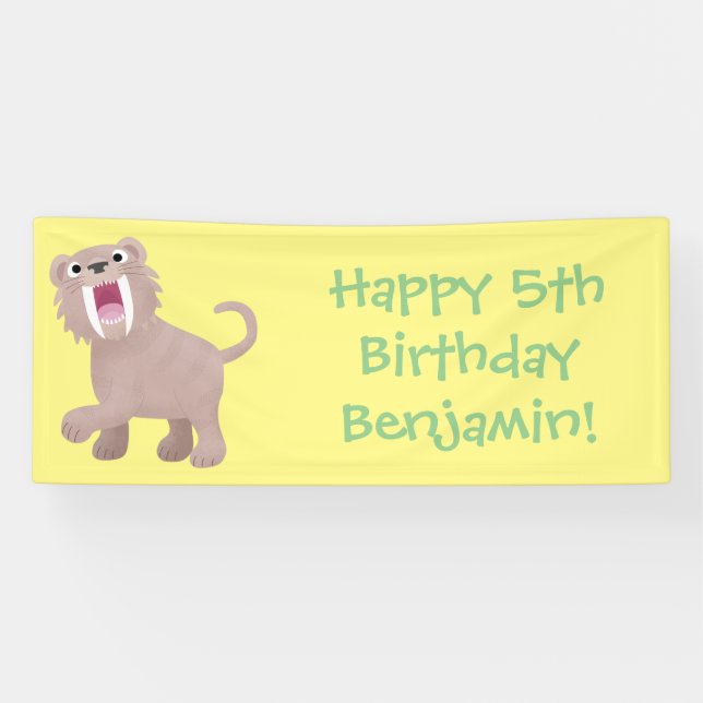 Cute Saber Toothed Tiger Smilodon cartoon Banner (Horizontal)