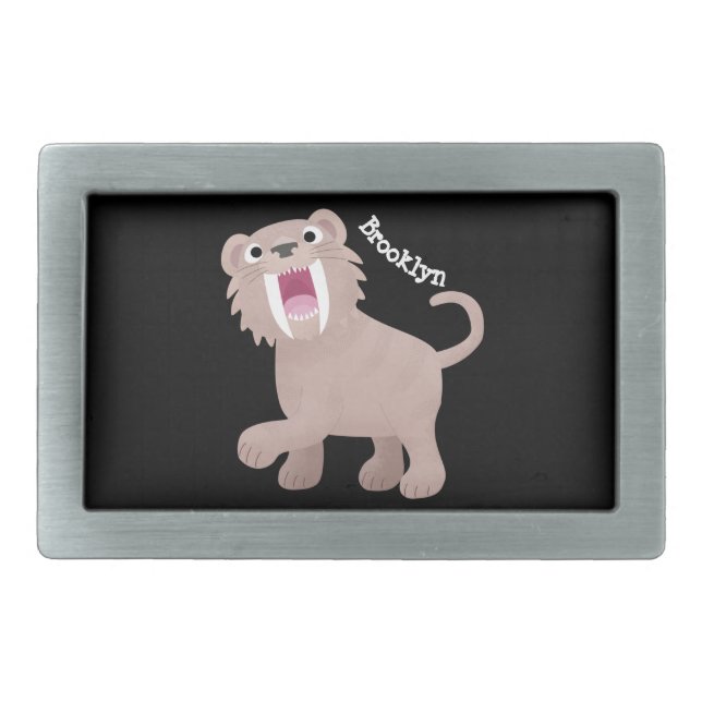 Cute Saber Toothed Tiger Smilodon cartoon Belt Buckle (Front)