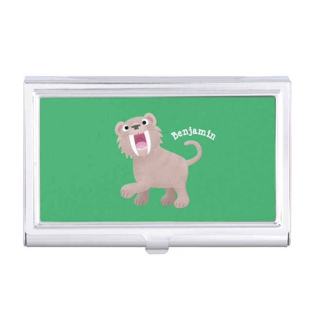 Cute Saber Toothed Tiger Smilodon cartoon Business Card Case (Front)