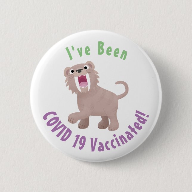Cute Saber Toothed Tiger Smilodon cartoon Button (Front)